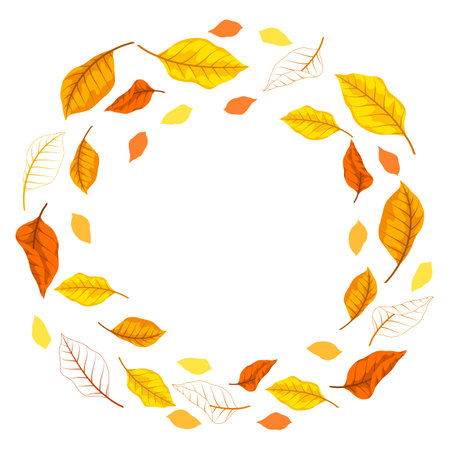 Frame with autumn leaves. Illustration with various foliage. Decorative beautiful leaves.のイラスト素材
