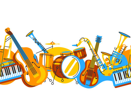 Pattern with musical instruments. Jazz, blues and classical music. Modern Art.のイラスト素材