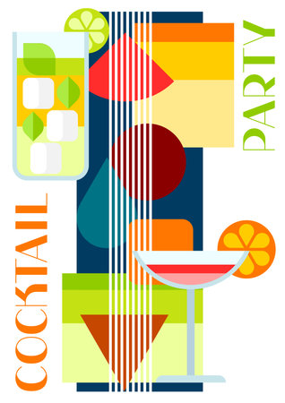 Cocktail party invitation. Abstract background with stylized drink. Illustration for restaurants and bars.のイラスト素材