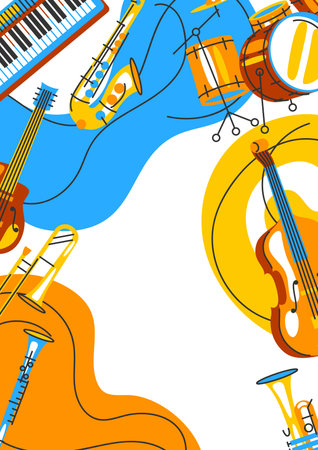 Poster with musical instruments. Jazz, blues and classical music. Modern Art.のイラスト素材