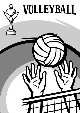Background with volleyball items. Sport club illustration. Healthy lifestyle image in cartoon style.のイラスト素材