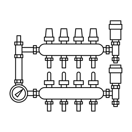 Illustration of hydronic manifolds. Industrial image of plumbing object. Heating system.のイラスト素材