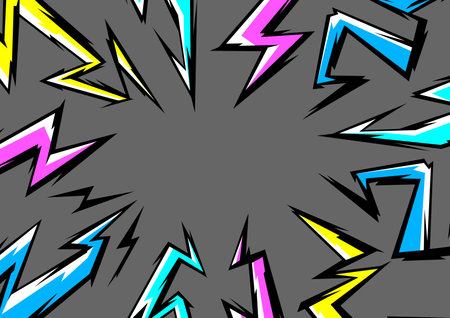 Background with cartoon lightnings. Grunge graffiti stylized image of natural phenomenon. Power or strike.のイラスト素材