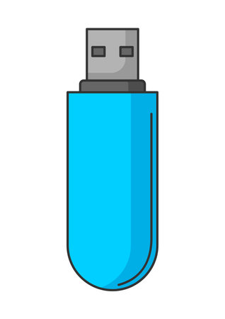 Illustration of flash drive. Computer equipment and work device. Image for technology industry and business.のイラスト素材