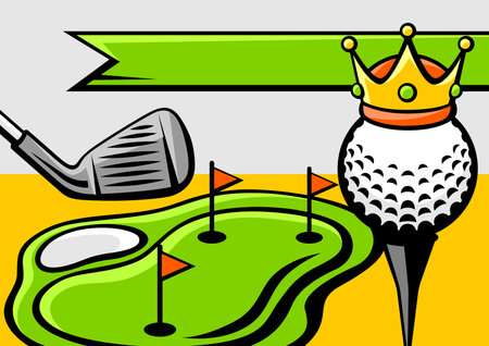 Background with golf items. Sport club illustration. Healthy lifestyle image in cartoon style.のイラスト素材