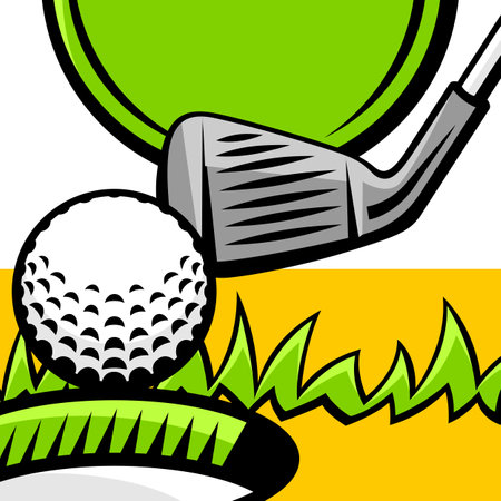 Background with golf items. Sport club illustration. Healthy lifestyle image in cartoon style.のイラスト素材