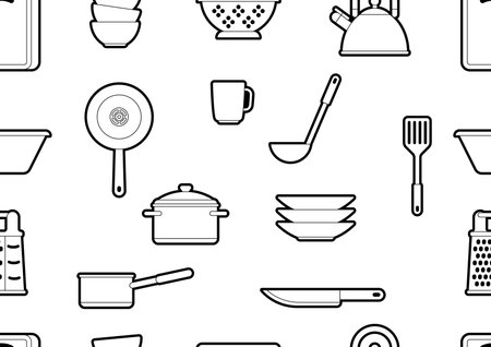 Pattern with kitchen utensils. Cooking tools for home and restaurant.のイラスト素材