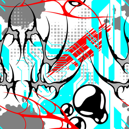 Cyber sigilism pattern. Neo tribal gothic style shape. Form with digital technologies.のイラスト素材