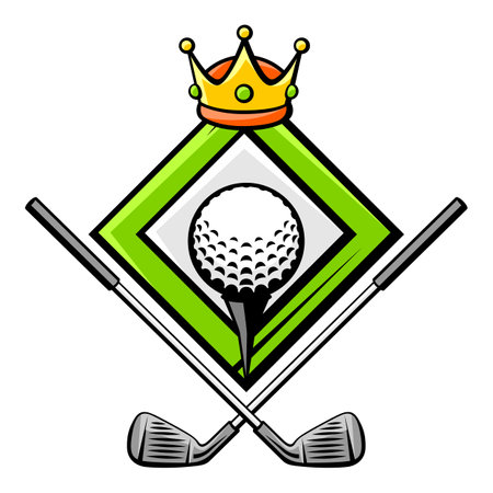 Emblem with golf symbols. Sport club label or emblem. Healthy lifestyle illustration in cartoon style.のイラスト素材