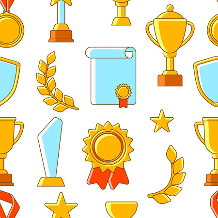 Awards and trophy pattern. Reward items for sports or corporate competitions. Prize for the winners.のイラスト素材