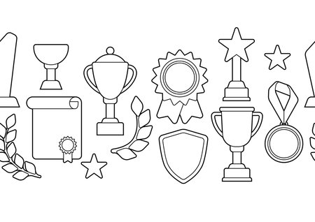Awards and trophy pattern. Reward items for sports or corporate competitions. Prize for the winners.のイラスト素材