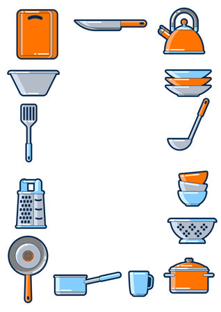 Background with kitchen utensils. Cooking tools for home and restaurant.のイラスト素材