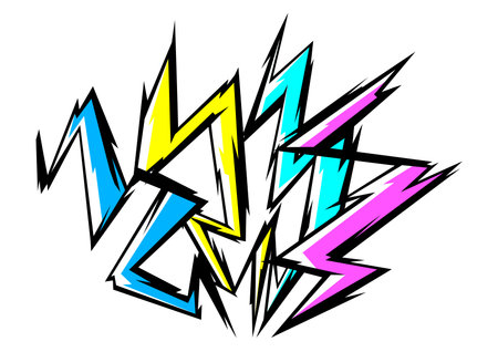 Background with cartoon lightnings. Grunge graffiti stylized image of natural phenomenon. Power or strike.のイラスト素材