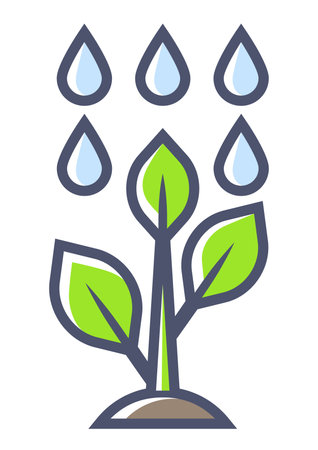 Watering grown sprout. Agricultural, cultivation and planting illustration. Seasonal gardening image.のイラスト素材