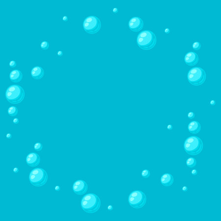 Background with turquoise bubbles. Abstract air balls in liquid. Water sea illustration.のイラスト素材