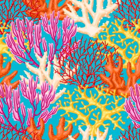 Illustration of sea coral. Marine life aquarium and water fauna. Stylized image in bright colors.のイラスト素材