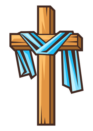Christian wooden cross. Happy Easter image. Religious symbol of faith.のイラスト素材