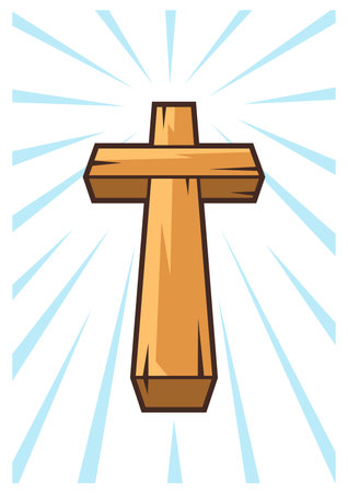 Christian wooden cross. Happy Easter image. Religious symbol of faith.のイラスト素材