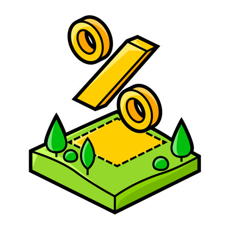 Image of plot land and percent. Real estate illustration in isometry style. For website, logo, UI design.のイラスト素材