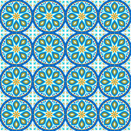 Moroccan ceramic tile pattern. Ethnic floral motifs. Mediterranean traditional folk ornament.のイラスト素材