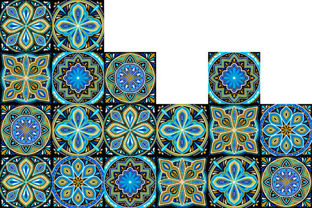 Moroccan ceramic tile background. Ethnic floral motifs. Mediterranean traditional folk ornament.のイラスト素材
