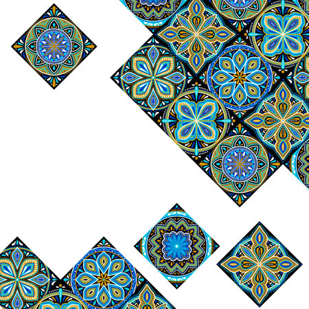 Moroccan ceramic tile background. Ethnic floral motifs. Mediterranean traditional folk ornament.のイラスト素材