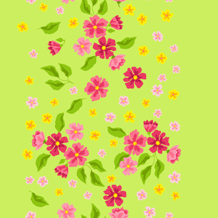 Pattern with pretty flowers. Beautiful decorative natural plants, buds and leaves.のイラスト素材
