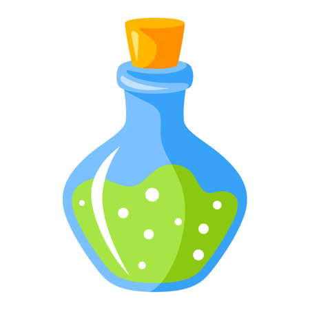 Magic potion in bottle illustration. Witchcraft alchemy mystery element. Alchemy witchcraft image.のイラスト素材