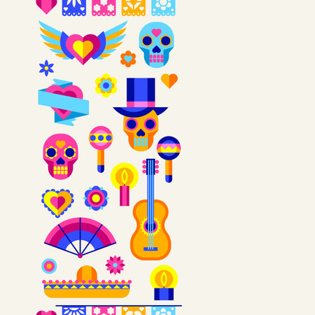 Day of the Dead pattern. Dia de los muertos. Mexican celebration. Holiday background with traditional symbols.のイラスト素材