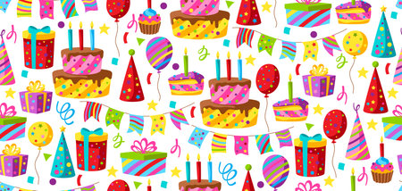 Happy Birthday pattern. Party background. Celebration or holiday items.のイラスト素材