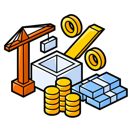 Image of crane and money. Real estate illustration in isometry style. For website, logo, UI design.のイラスト素材
