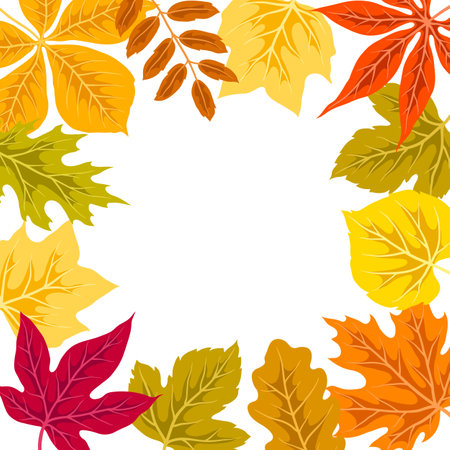 Frame with autumn leaves. Background with various foliage. Decorative beautiful plants.のイラスト素材