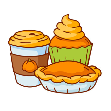 Autumn food illustration. Happy Thanksgiving Day and Halloween traditional symbols. Holiday objects and icons.のイラスト素材