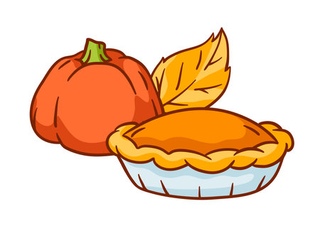 Autumn food illustration. Happy Thanksgiving Day and Halloween traditional symbols. Holiday objects and icons.のイラスト素材