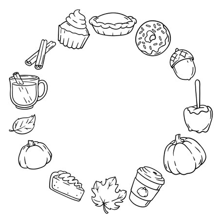 Autumn items and food design. Happy Thanksgiving Day and Halloween traditional symbols. Holiday objects and icons.のイラスト素材