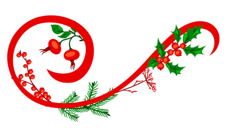 Background with winter plants. Merry Christmas and Happy New Year decoration. Holiday design.のイラスト素材