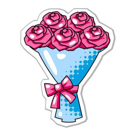 Rose flowers bouquet for Valentine Day. Holiday romantic sticker and love symbol. Celebration illustration.のイラスト素材