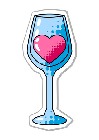 Heart wine glass for Valentine Day. Holiday romantic sticker and love symbol. Celebration illustration.のイラスト素材