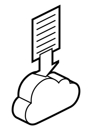 Cloud and paper icon in isometry. Uploading information and files. Image for website, app, logo, UI design. Line art illustration.のイラスト素材