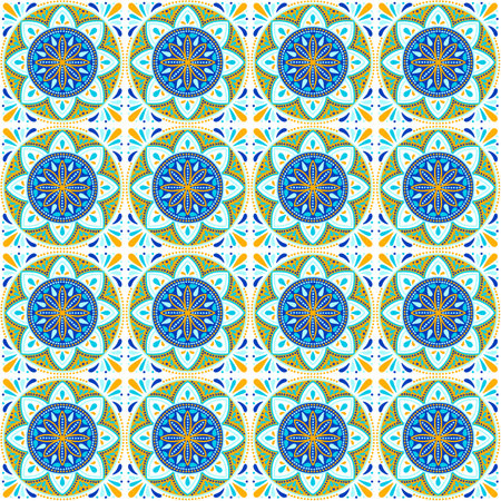 Moroccan ceramic tile pattern. Ethnic floral motifs. Mediterranean traditional folk ornament.のイラスト素材