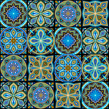 Moroccan ceramic tile pattern. Ethnic floral motifs. Mediterranean traditional folk ornament.のイラスト素材