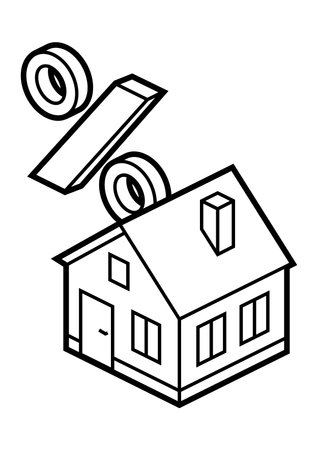 Image of cottage and percent. Real estate illustration in isometry style. For website, logo, UI design.のイラスト素材