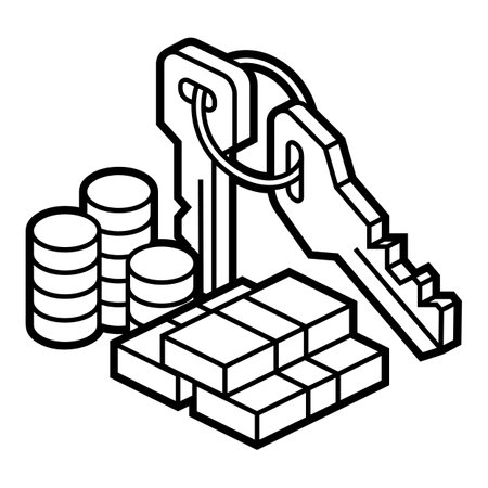 Image of money and keys. Financial illustration in isometry style. For website, logo, UI design.のイラスト素材