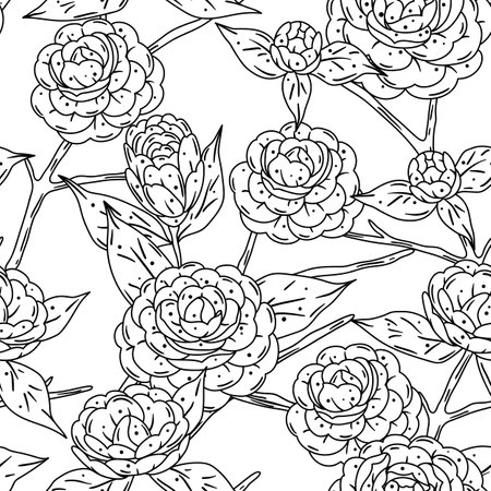 Pattern with camellia flowers. Beautiful decorative plants. Natural background.のイラスト素材