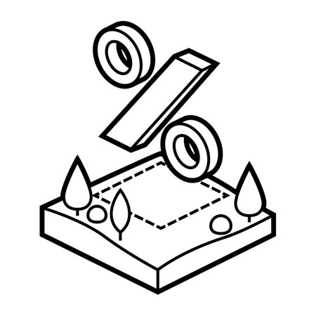 Image of plot land and percent. Real estate illustration in isometry style. For website, logo, UI design.のイラスト素材