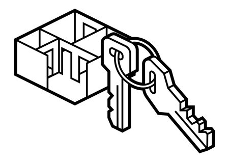 Image of apartment and keys. Real estate illustration in isometry style. For website, logo, UI design.のイラスト素材
