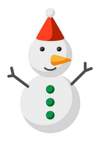 Merry Christmas snowman. Holiday object in cartoon style. Happy New Year celebration.のイラスト素材