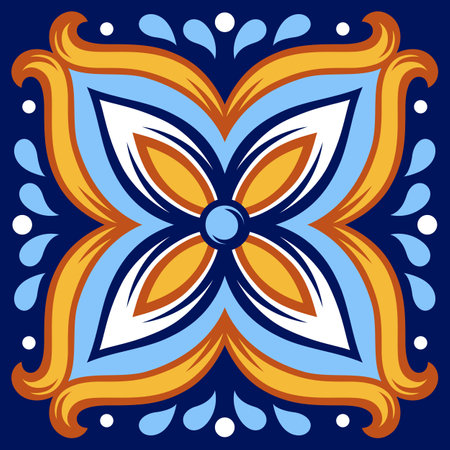 Portuguese ceramic tile pattern. Mediterranean traditional ornament. Italian pottery or spanish majolica.のイラスト素材