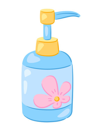 Illustration of liquid soap. Personal hygiene and self care item. Stylized image.のイラスト素材
