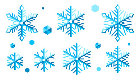 Set of abstract snowflakes. Merry Christmas and Happy New Year items. Holiday winter seasonal design.のイラスト素材